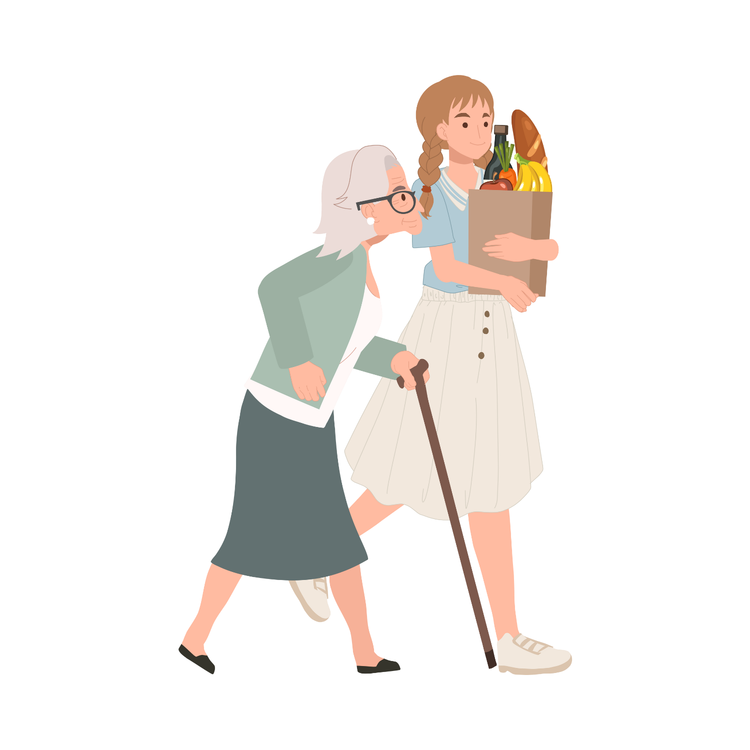 Girl doing groceries with grandmother